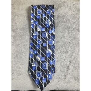 Pavone Men's Neck Tie Blue Black Geometric Made In Italy Silk 3.75/60